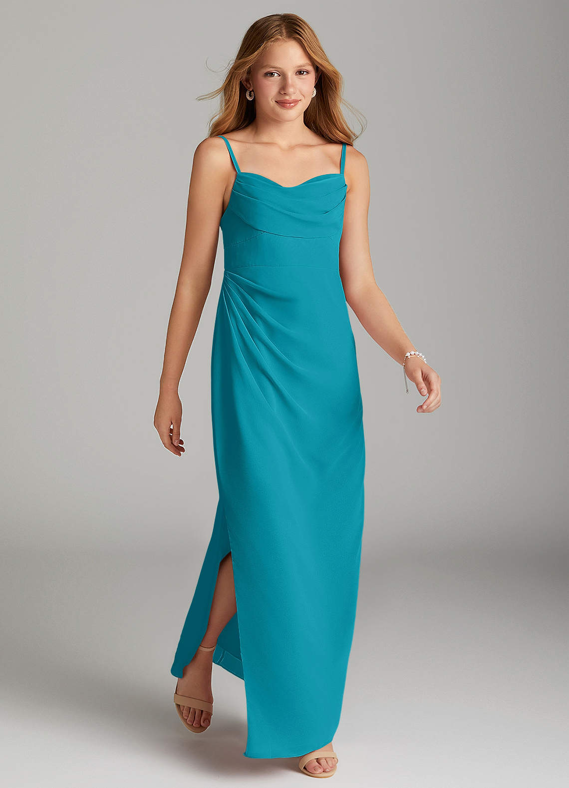 Azazie Mai Junior Jade Sheath Pleated Chiffon Dress image3