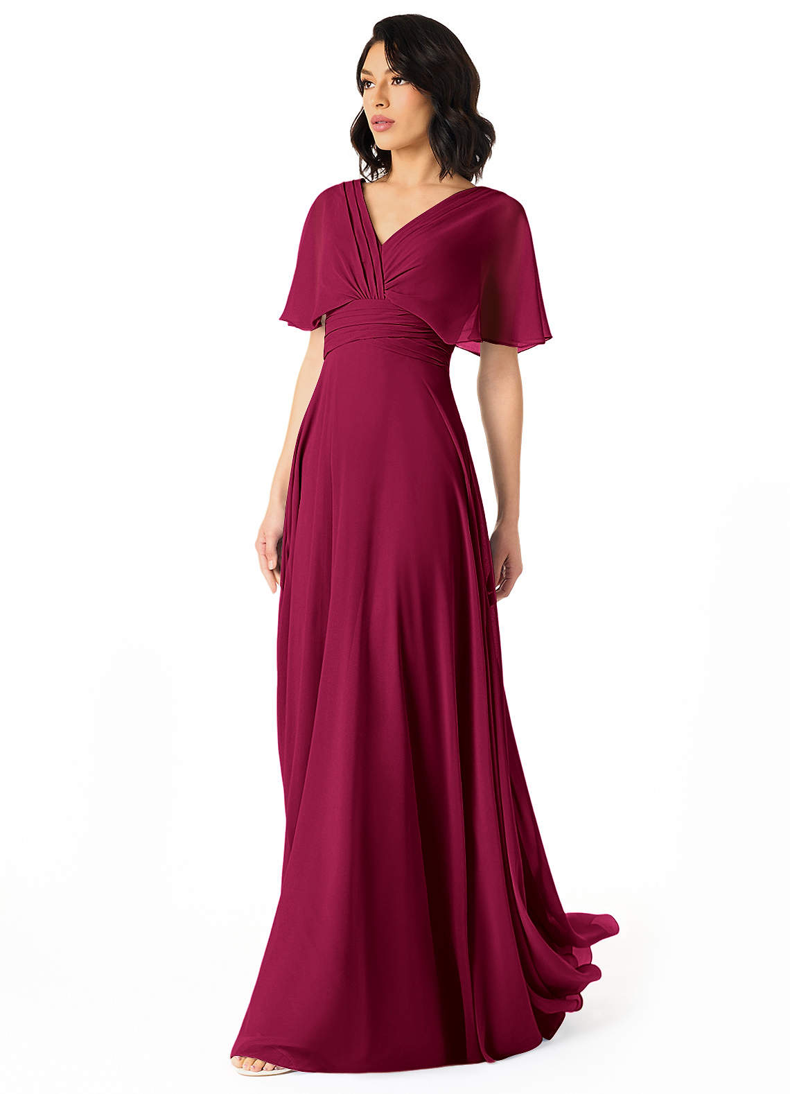 Azazie Pamela Bridesmaid Dresses Burgundy A-Line V-Neck Pleated Chiffon Dress image2