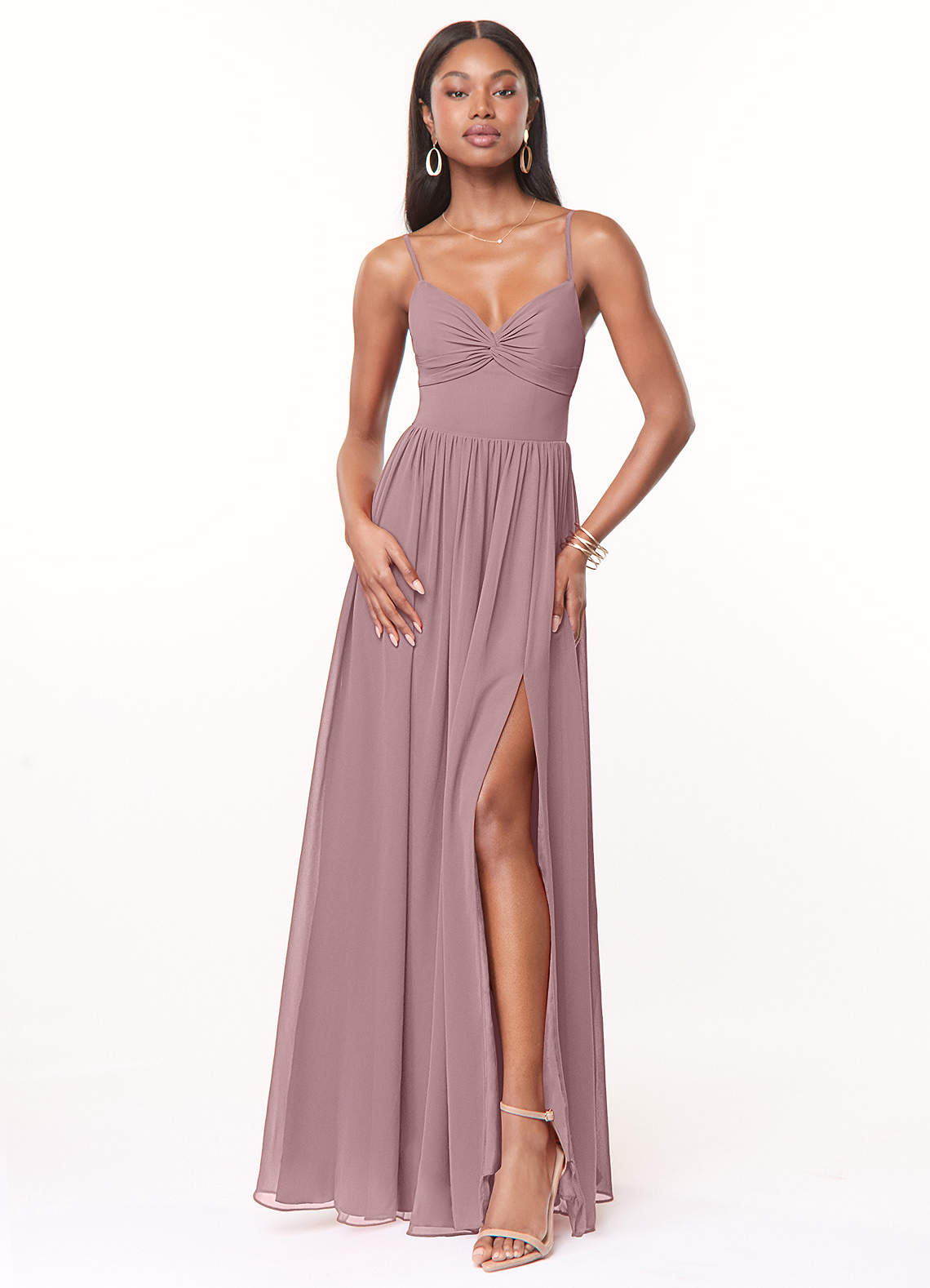 Azazie Zeya Bridesmaid Dresses Dusty Rose A-Line V-Neck Pleated Chiffon Dress image1