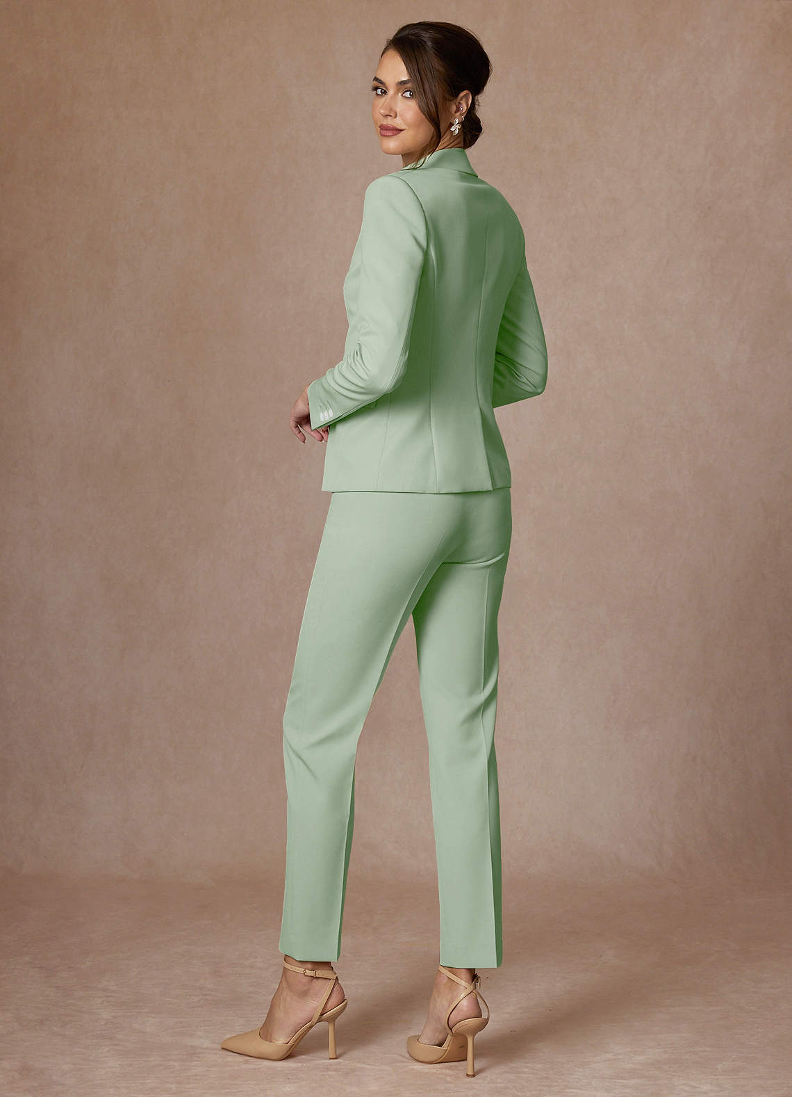 front Whitney Dusty Sage Structured Stretch Full Length Dress Pants