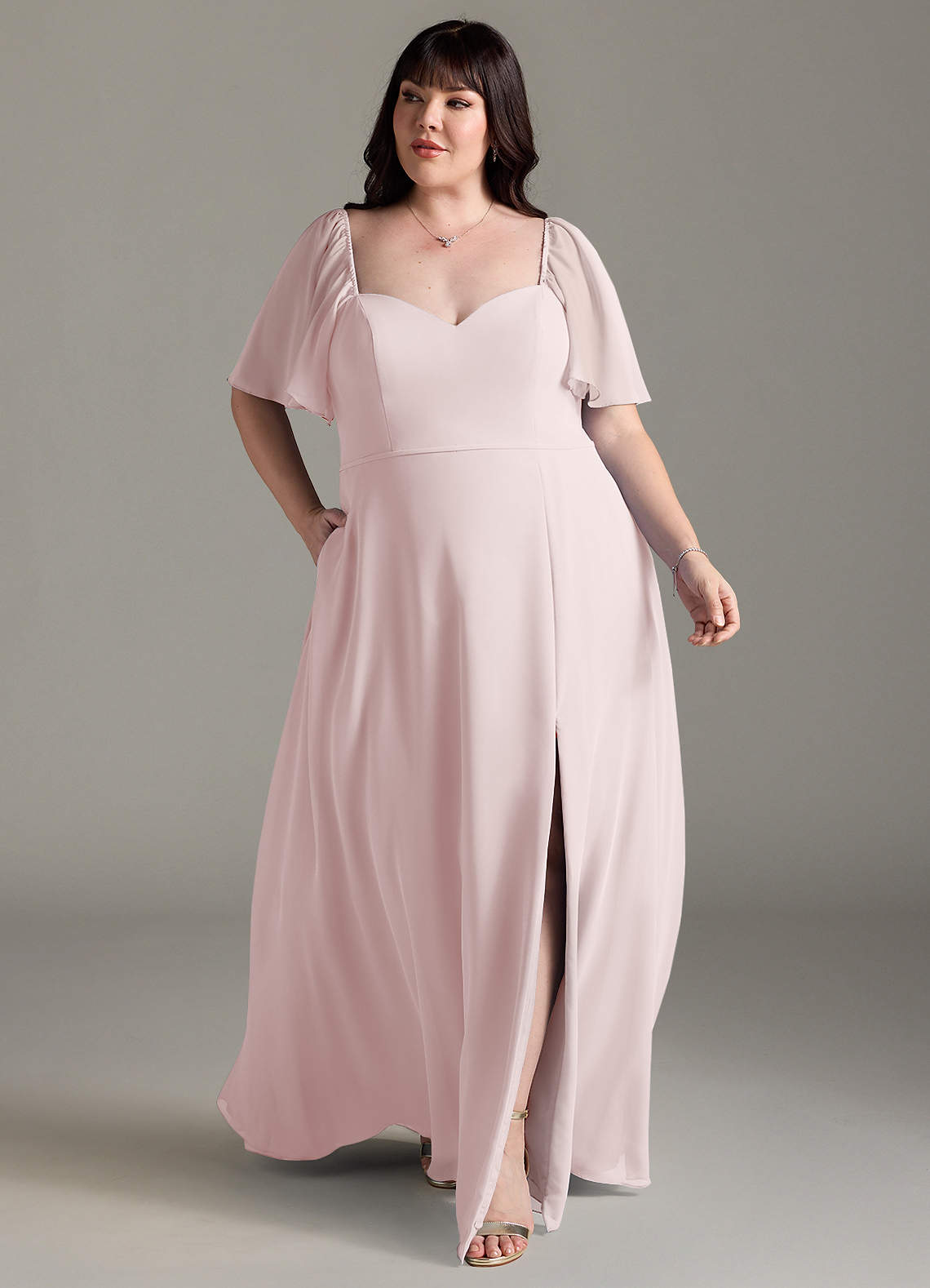 Azazie Chloe Bridesmaid Dresses Blushing Pink A-Line Sweetheart Neckline Chiffon Dress image1