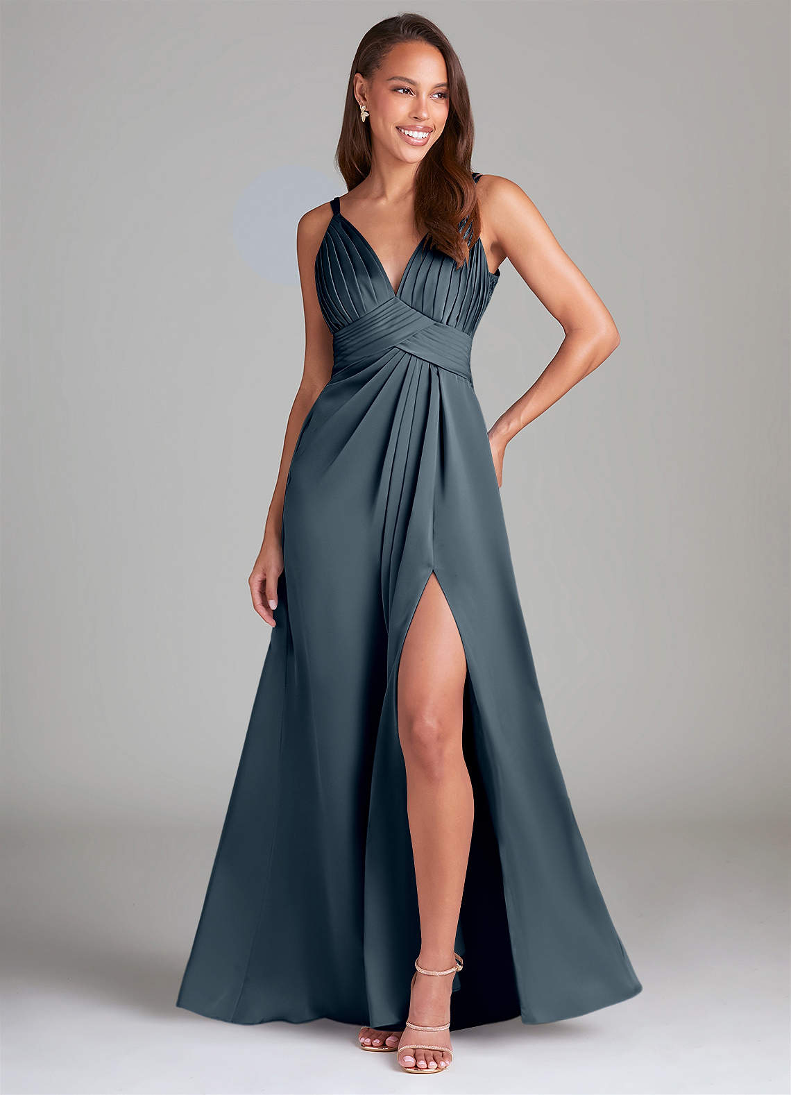 Azazie A-Line V-Neck Floor-Length Tulle Bridesmaid Dresses - Twilight