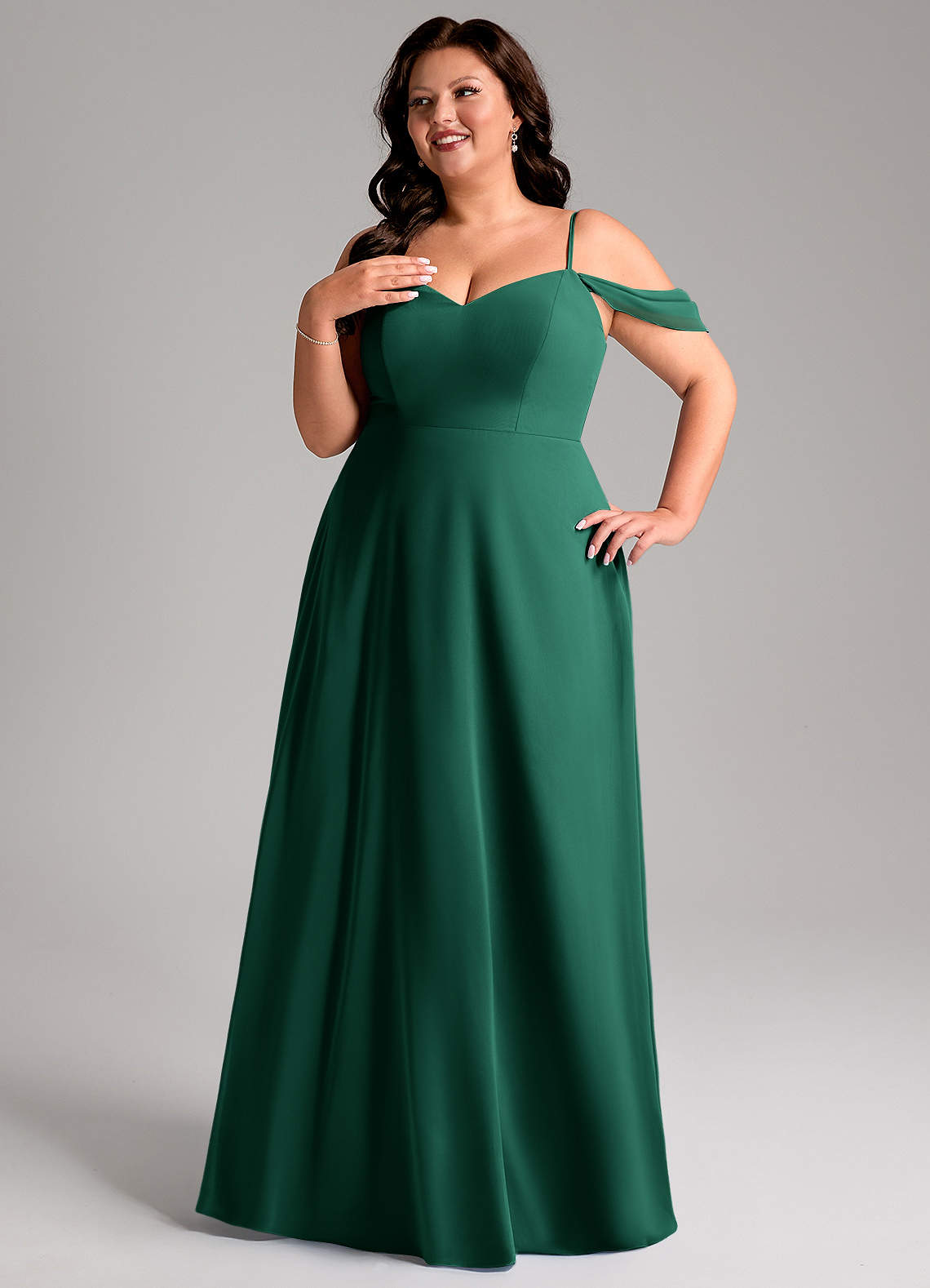 Azazie Marley Morsiusneito Mekot A-linja Olkapään ulkopuolella Sifonki Lattian pituus Pukeutua image13