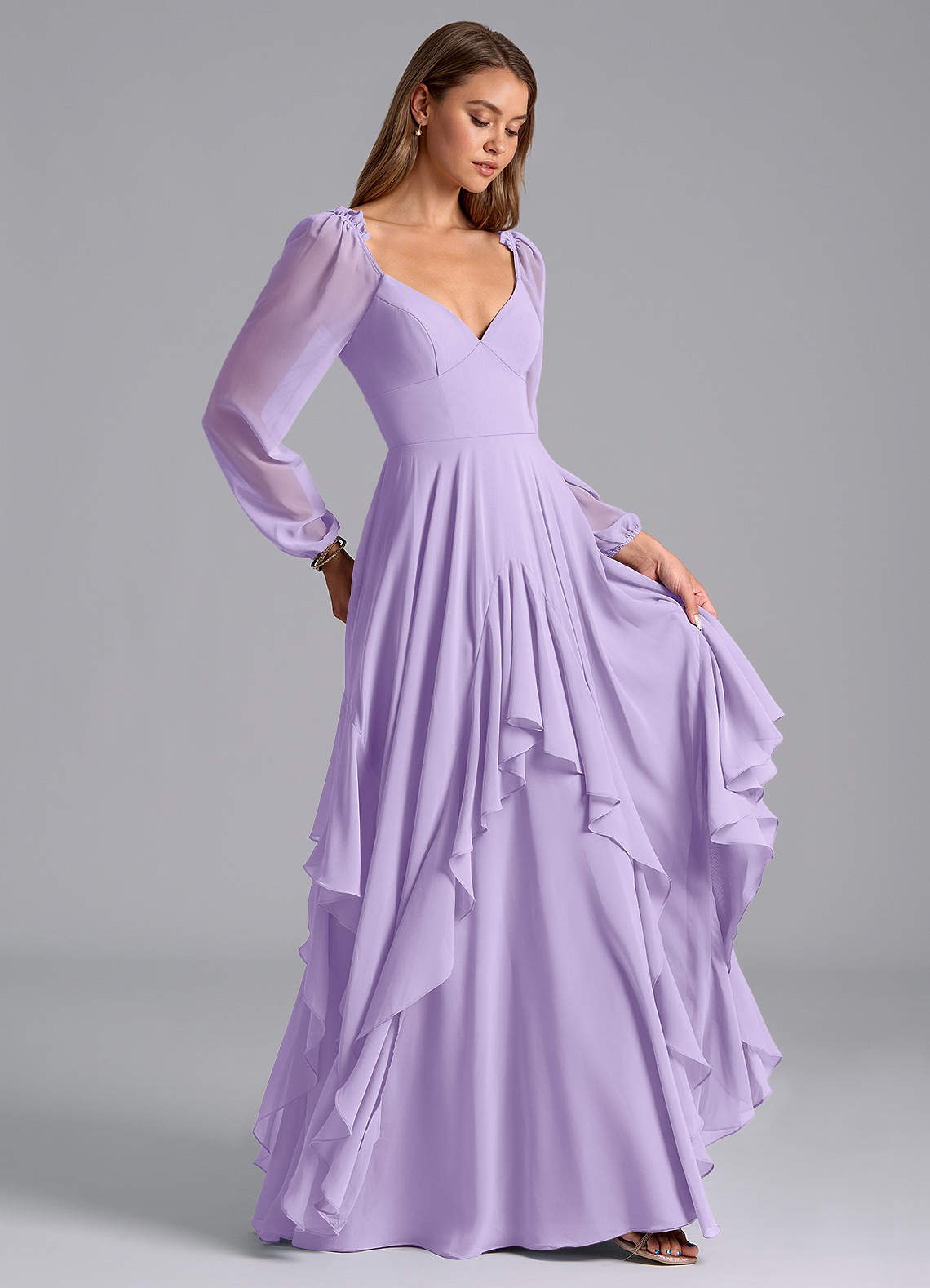 lilac long sleeve bridesmaid dress Lavetir Dusty Purple A-Line/Princess Floor-Length Long Sleeves Bridesmaid Dresses With Sash 2026