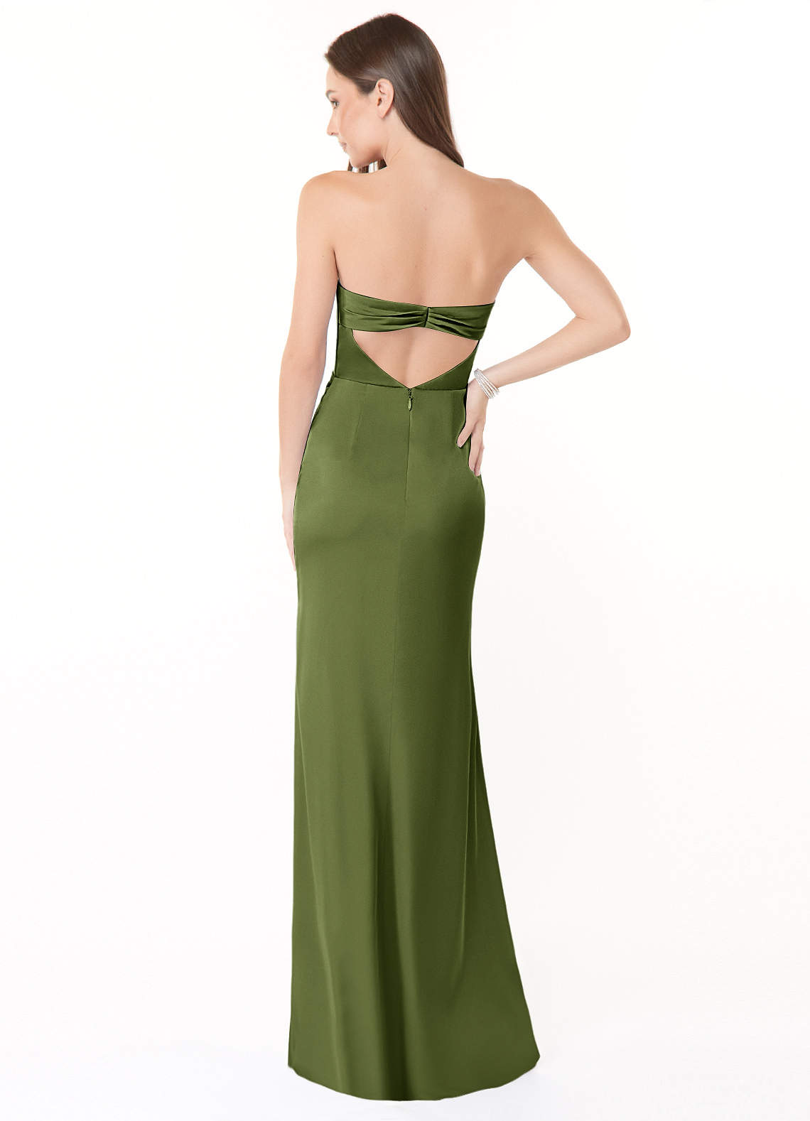 Azazie Leonis Bridesmaid Dresses Olive Mermaid Pleated Stretch Satin Convertible Dress image4