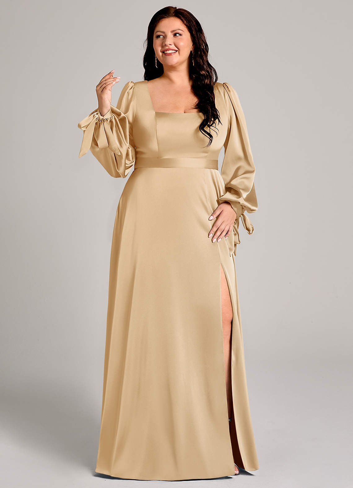 gold fringe prom dress Lilith Brown & Gold Puff Sleeve High Neck Midi Dress – Girl In Mind main image 0