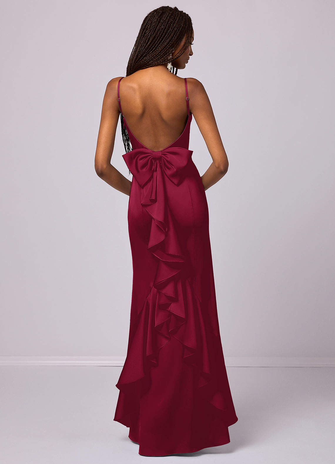 Barbie ♥ Azazie Bridesmaid Dresses Burgundy Mermaid Bow Stretch Satin Dress image1