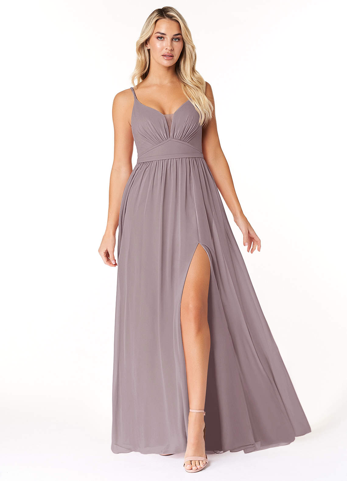 Azazie Rayna Brautjungfernkleider A-Linie V-Hals Gefaltet Chiffon Kleid Dämmerung image1