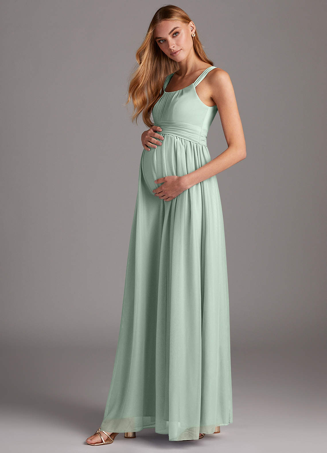 Azazie Melanie Maternity Bridesmaid Dresses Empire Pleated Mesh Floor-Length Dress image1