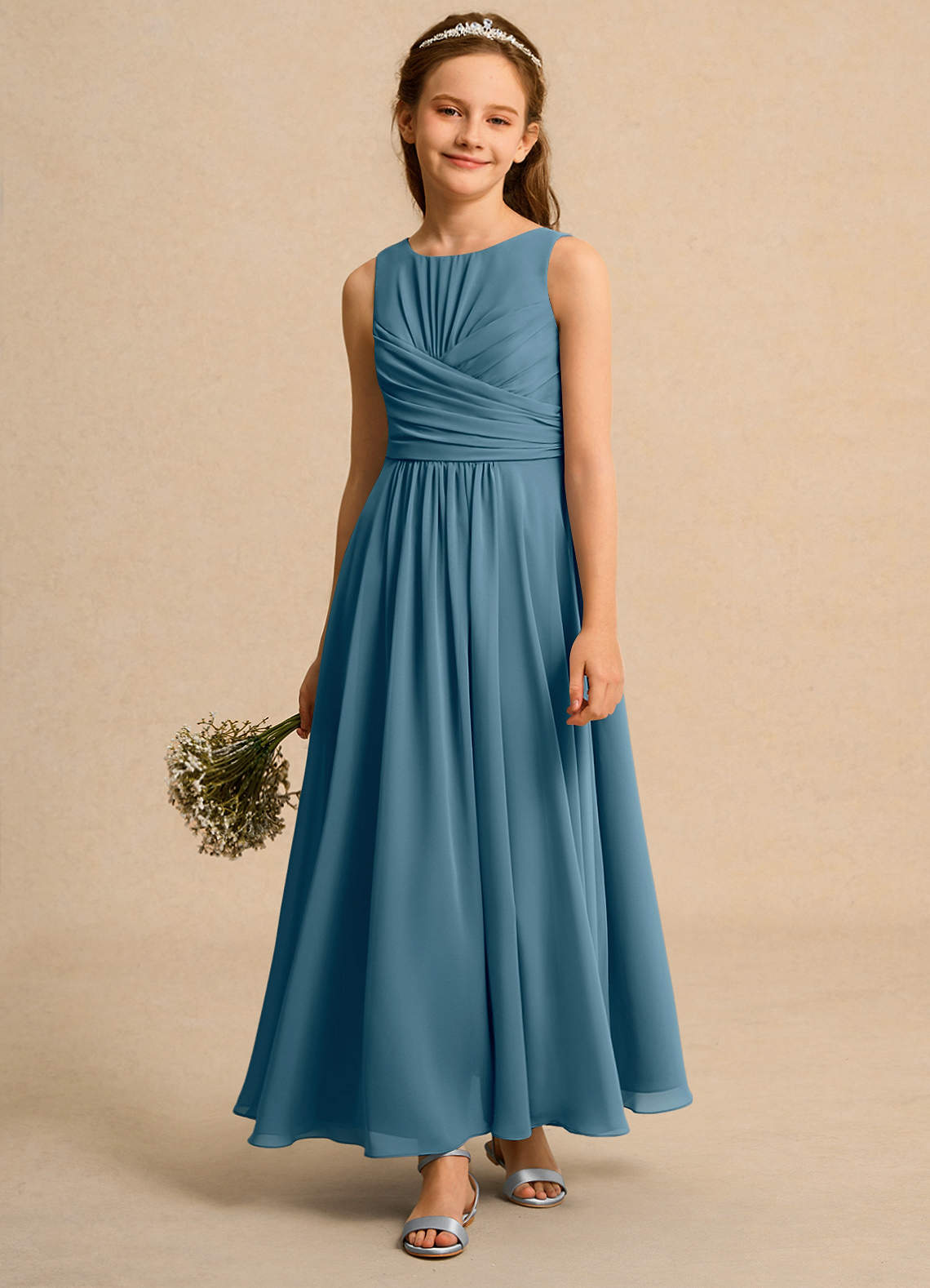 Azazie Ducky Girls Formal Blumenmädchenkleider A-Linie Plissee Chiffon Kleid Bermudablau image3