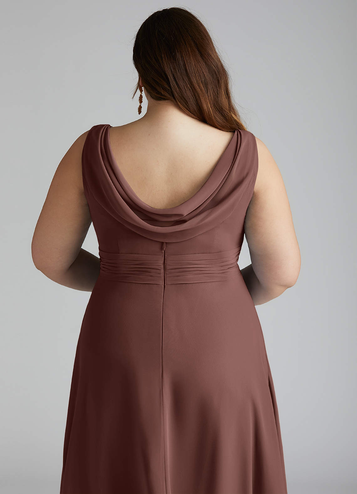 Azazie Karina At-home Try On Dresses Mulberry A-Line Pleated Chiffon Dress image9