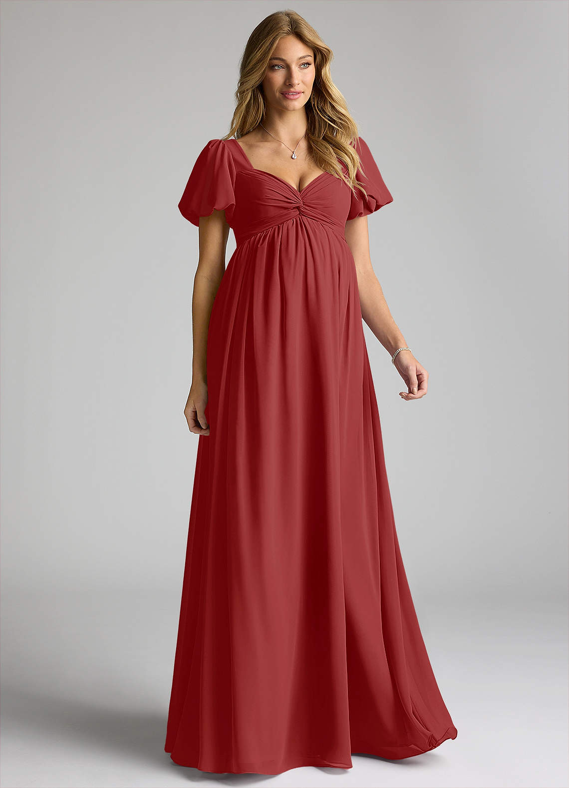 red maternity bridesmaid dress Azazie Madisynn pregnant bridesmaid dress