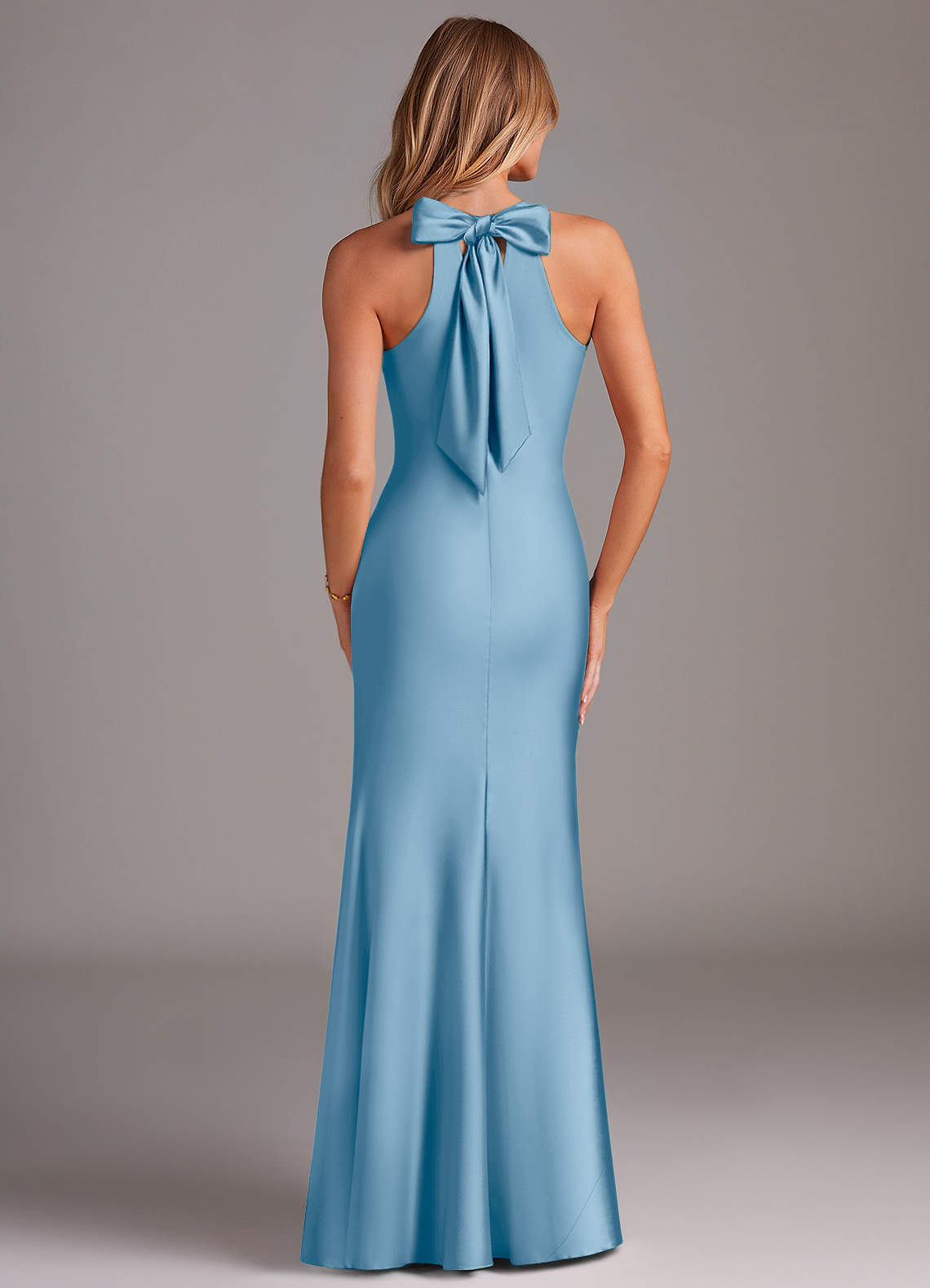 Azazie Doretta Bridesmaid Dresses Steel Blue Mermaid Pleated Stretch Satin Dress image1