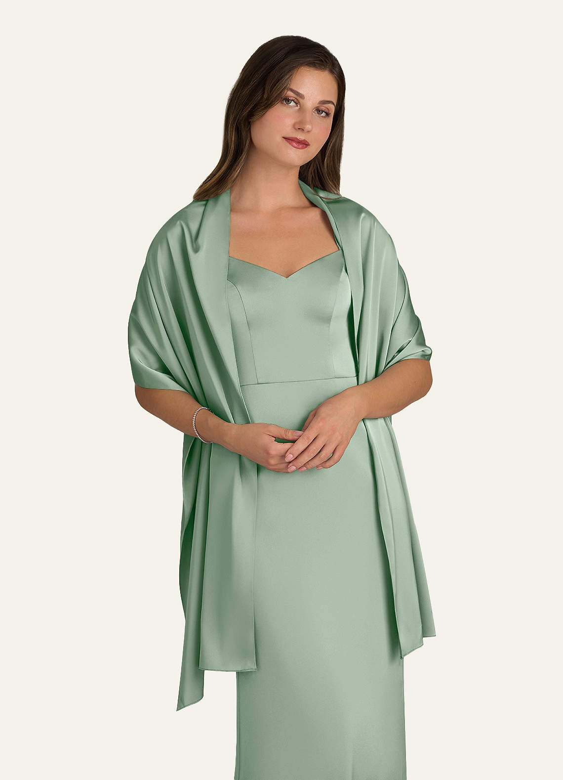 front Azazie Matching Color Ireland Stretch Satin Shawl