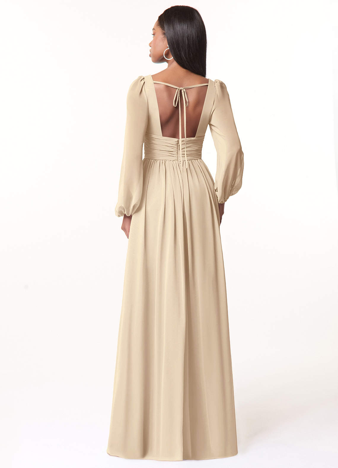 Azazie Norah Abiti da Damigella Abito A-Line in Chiffon con Maniche lunghe e Scollo a V Champagne image1