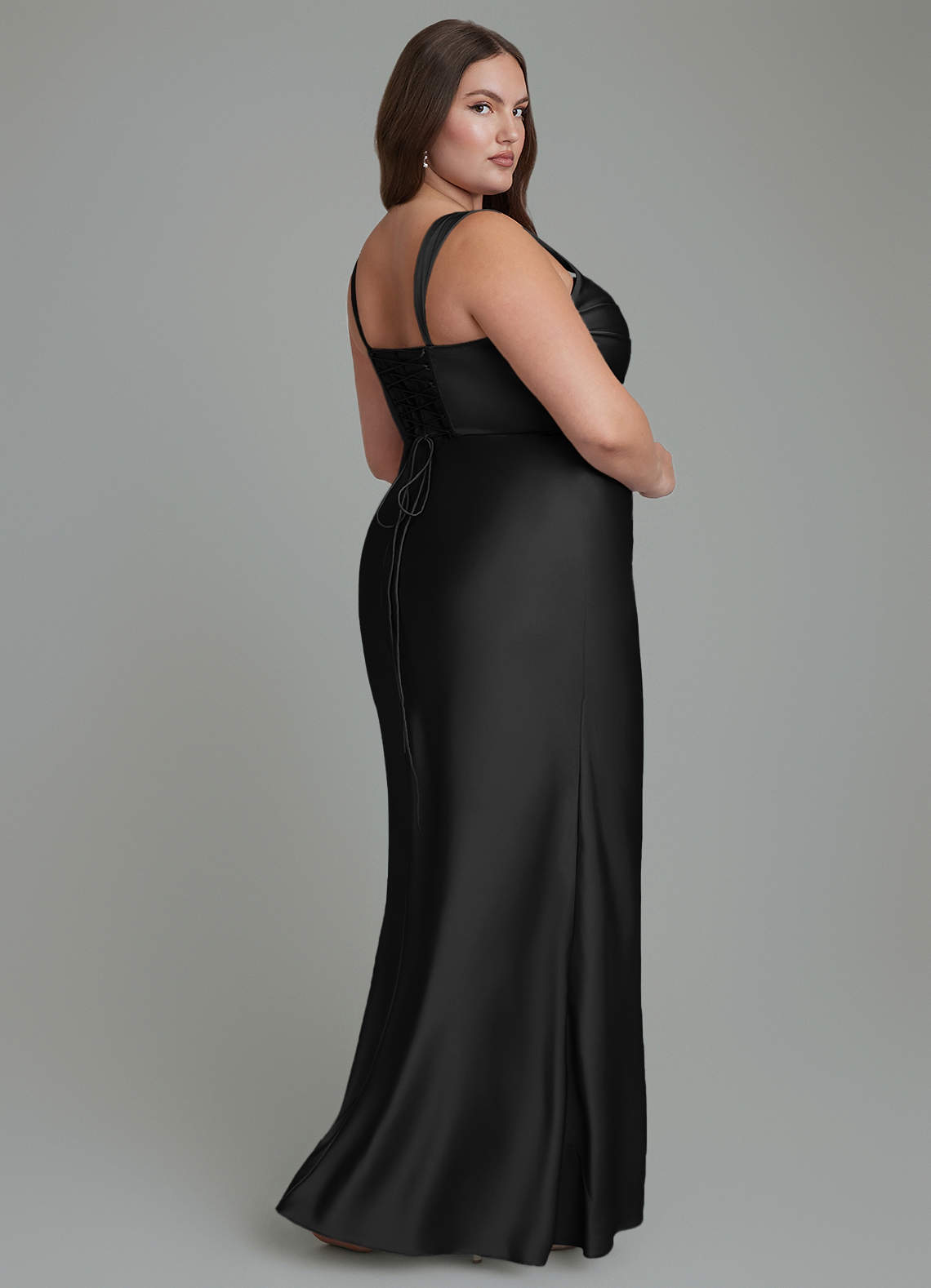 Azazie Agustina Bridesmaid Dresses Black Mermaid Corset Stretch Satin Dress image7