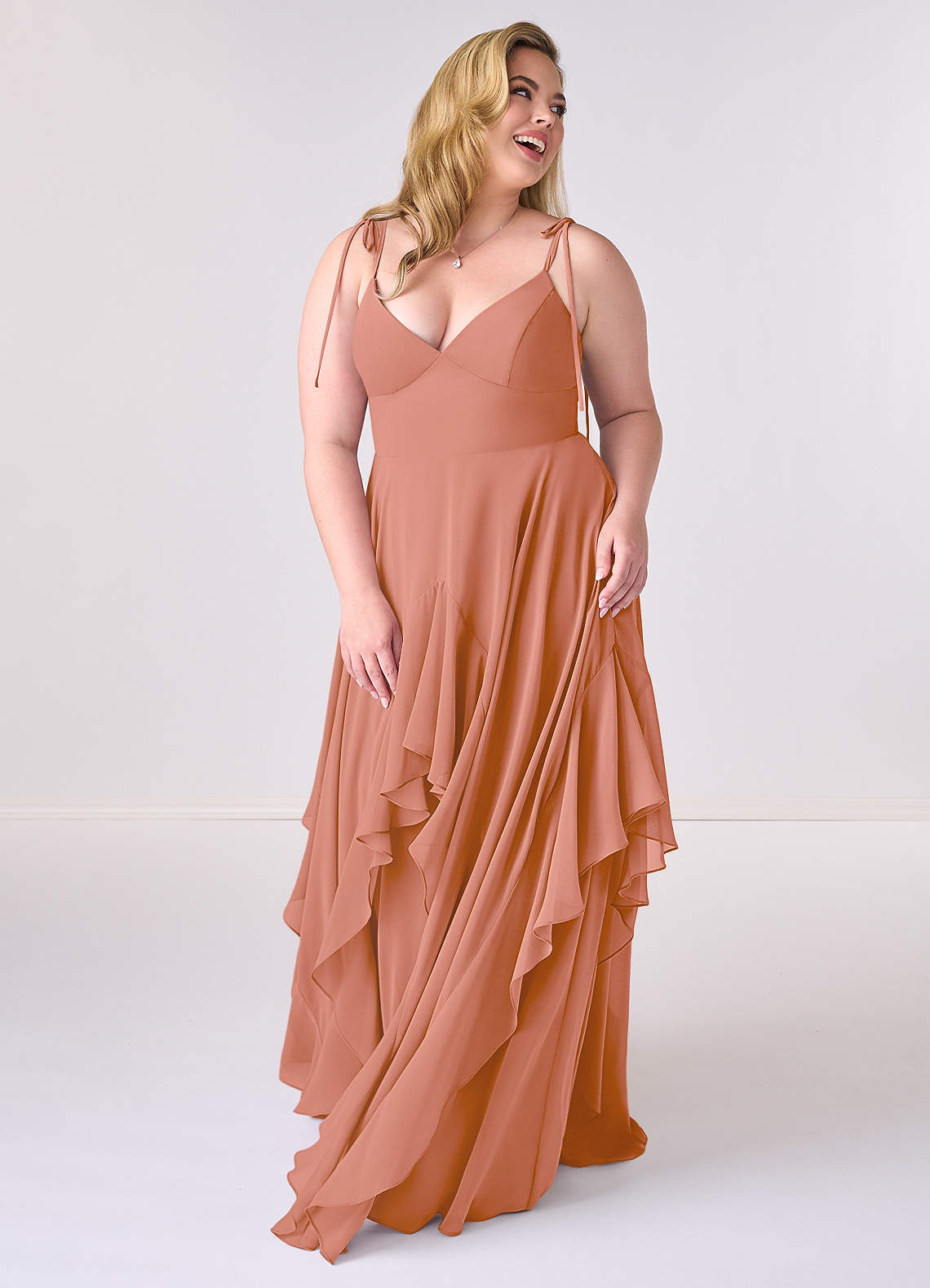 Barbie ♥ Azazie Bridesmaid Dresses V-neck Chiffon Tiered A-line Dress image7
