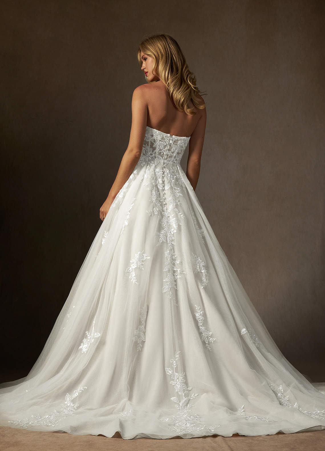 Azazie Keri At-home Try On Dresses Diamond White Ball-Gown Strapless Lace Dress image1