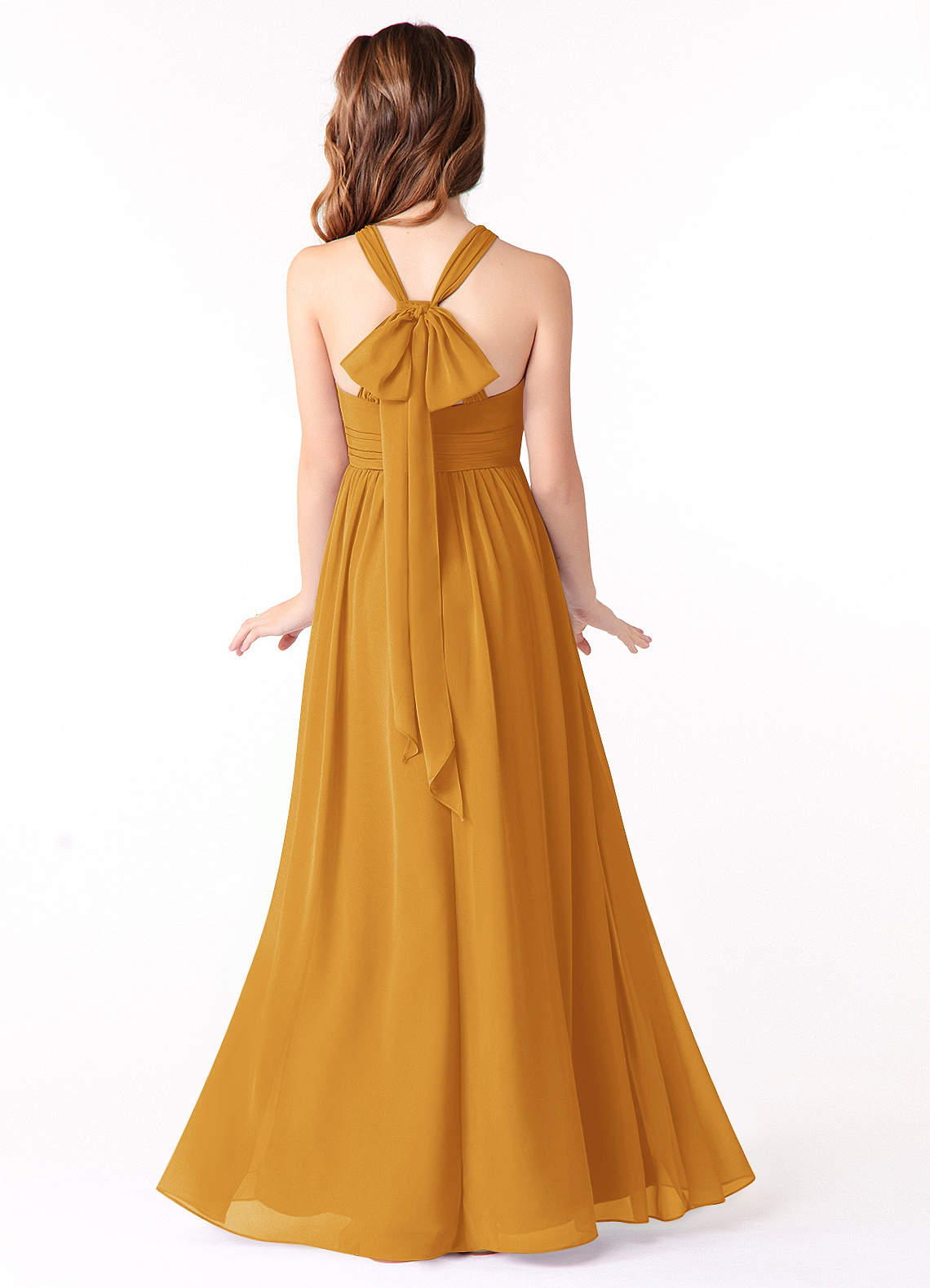 Azazie Jaylah Junior Butterscotch A-Line Ruched Chiffon Dress image1