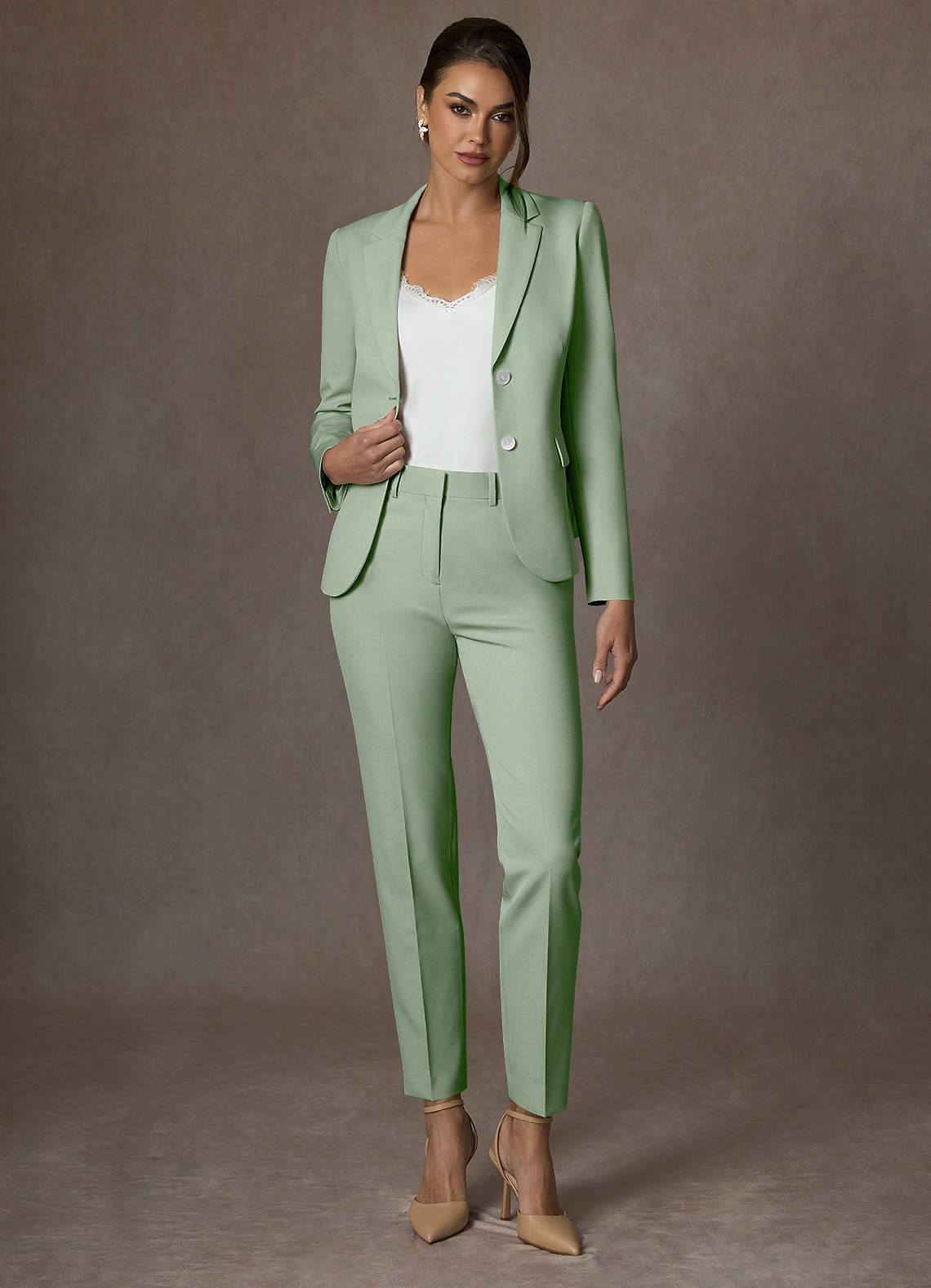 front Whitney Dusty Sage Structured Stretch Blazer