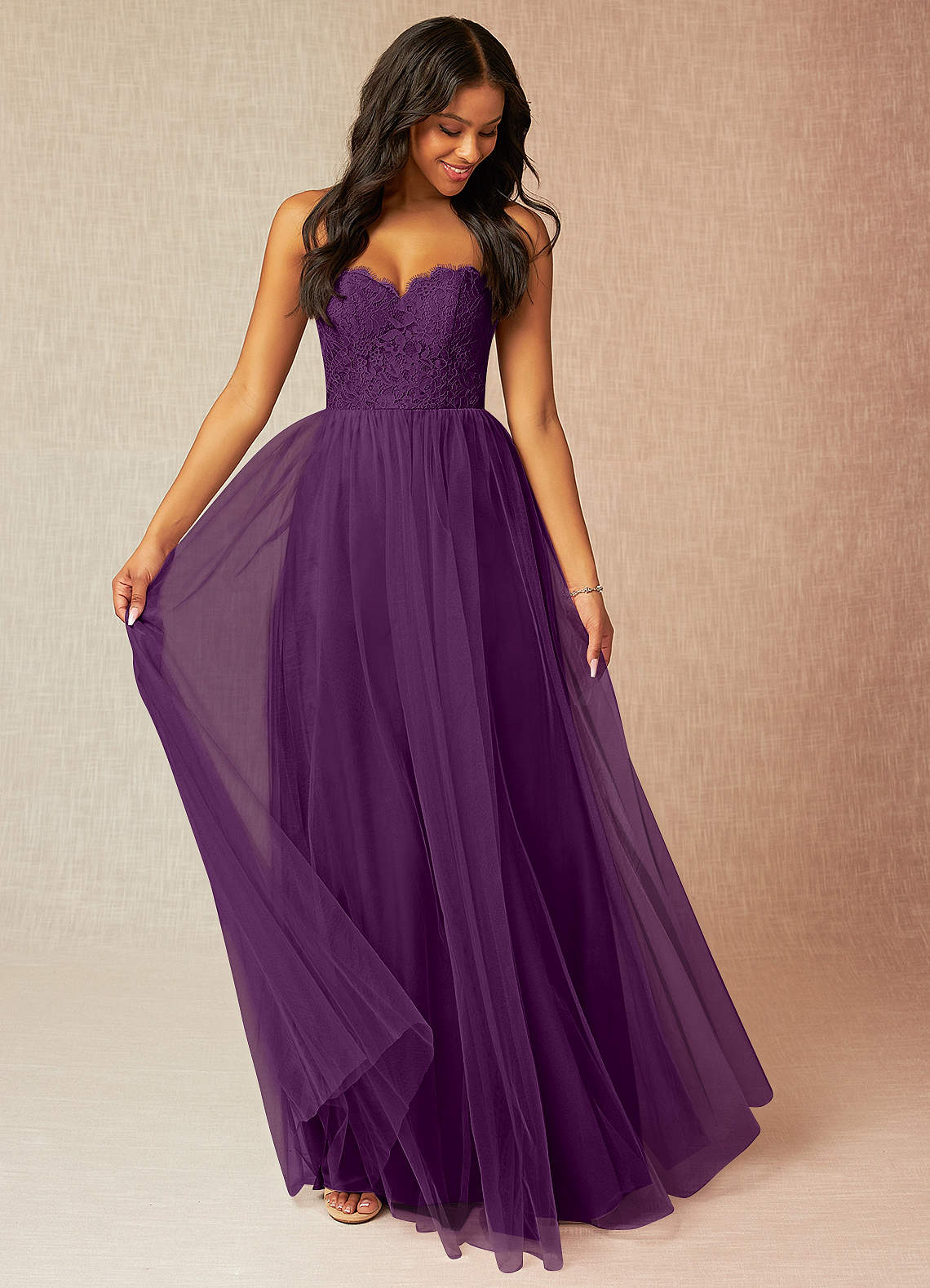 Azazie Roni Bridesmaid Dresses Grape A-Line Sweetheart Neckline Tulle Convertible Dress image1