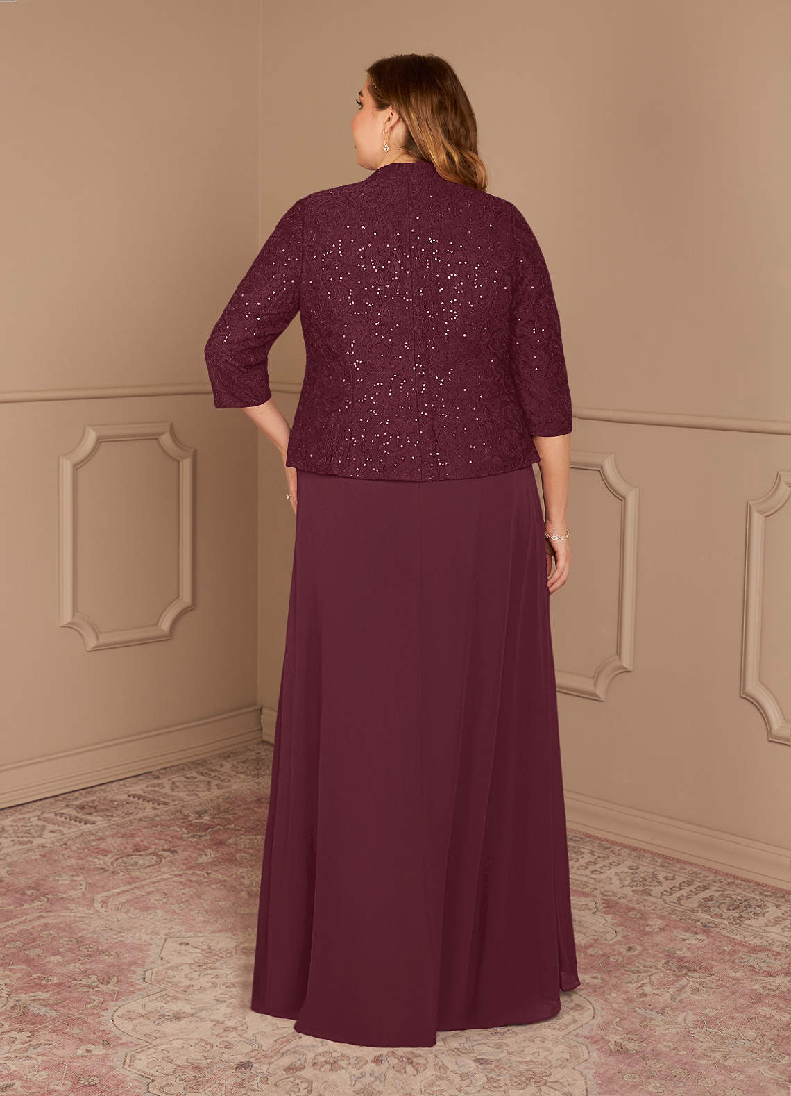 Azazie Cornelia Moeder van de bruid jurken Kolom Jurk van Chiffon Vierkante Halslijn Pailletten Cabernet image14