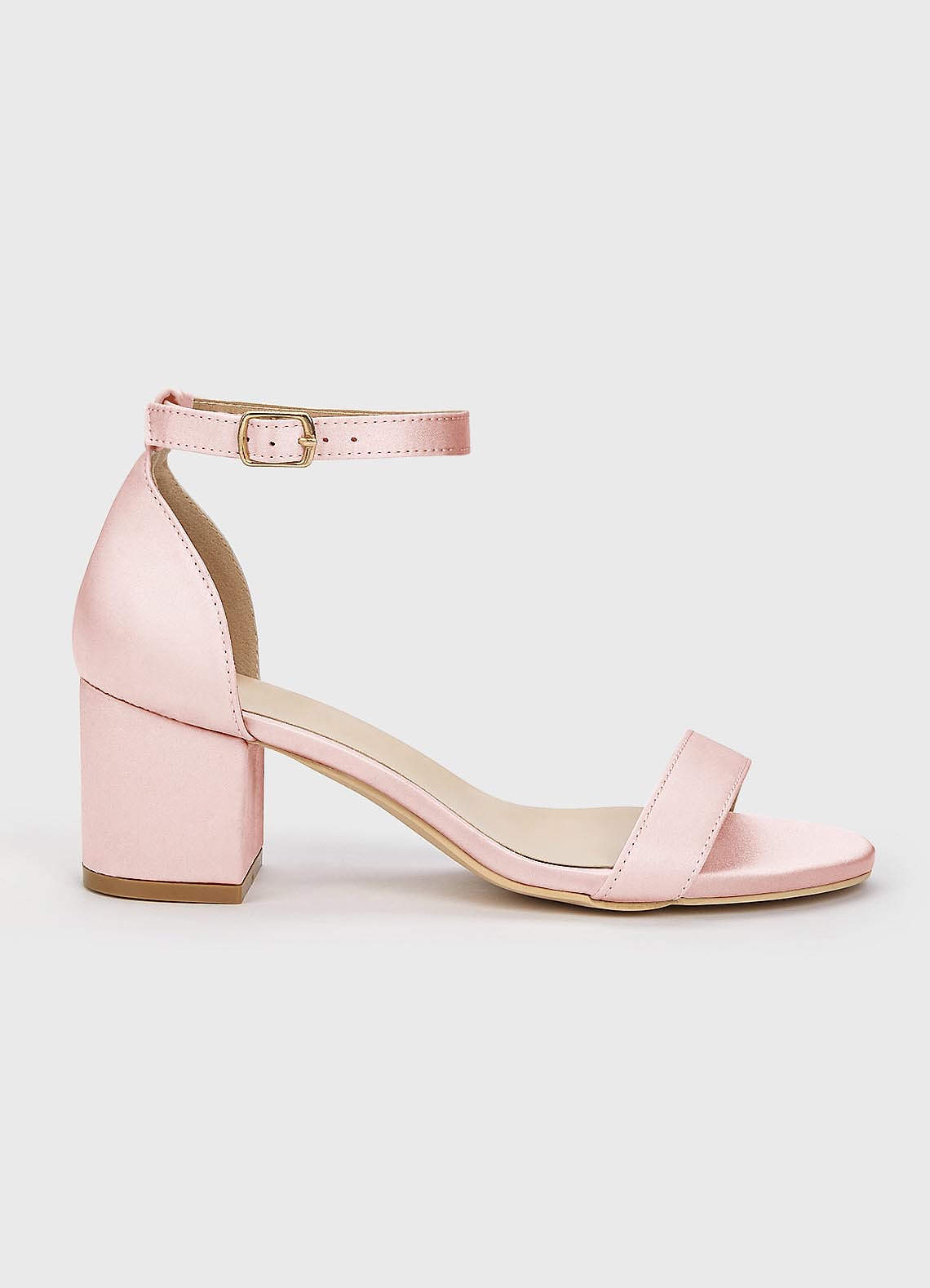 front Matching Color Matte Satin One Strap Buckle Block Heel Sandals