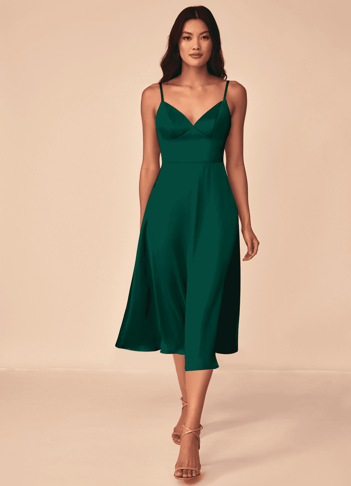 Azazie Dottie Robes de demoiselle d'honneur Robe Trapèze en Satin extensible émeraude image1