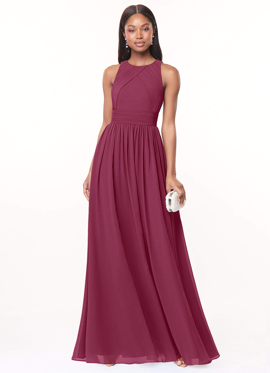 Azazie Harper Bridesmaid Dresses Mulberry A-Line Pleated Chiffon Dress image1