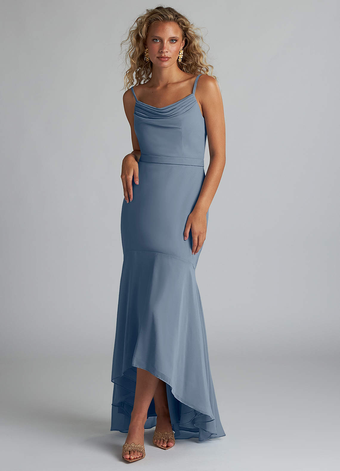 Azazie Summer Bridesmaid Dresses Twilight Mermaid Scoop Cowl Chiffon Dress image1
