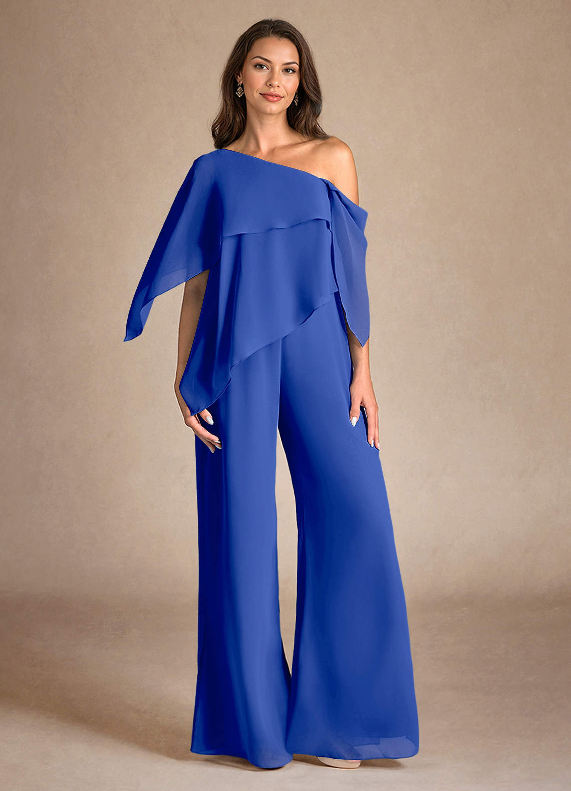 Azazie Halima Abiti per la Madre della Sposa Abito Tuta Pantaloni in Chiffon Spacco Laterale Blu Reale image1