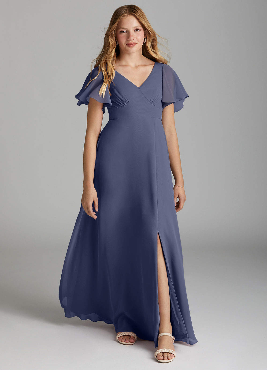 Azazie Kimber Junior Stormy A-Line Pleated Chiffon Dress image1