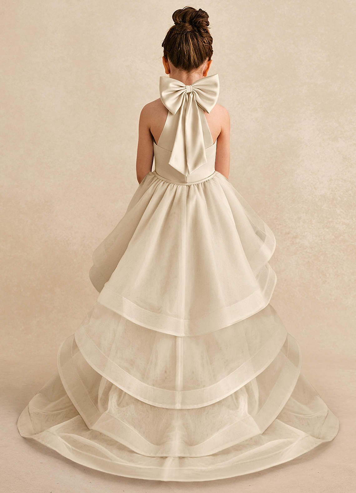 Azazie Bev Flower Girl Dresses Champagne A-Line Convertible Tulle Dress image1