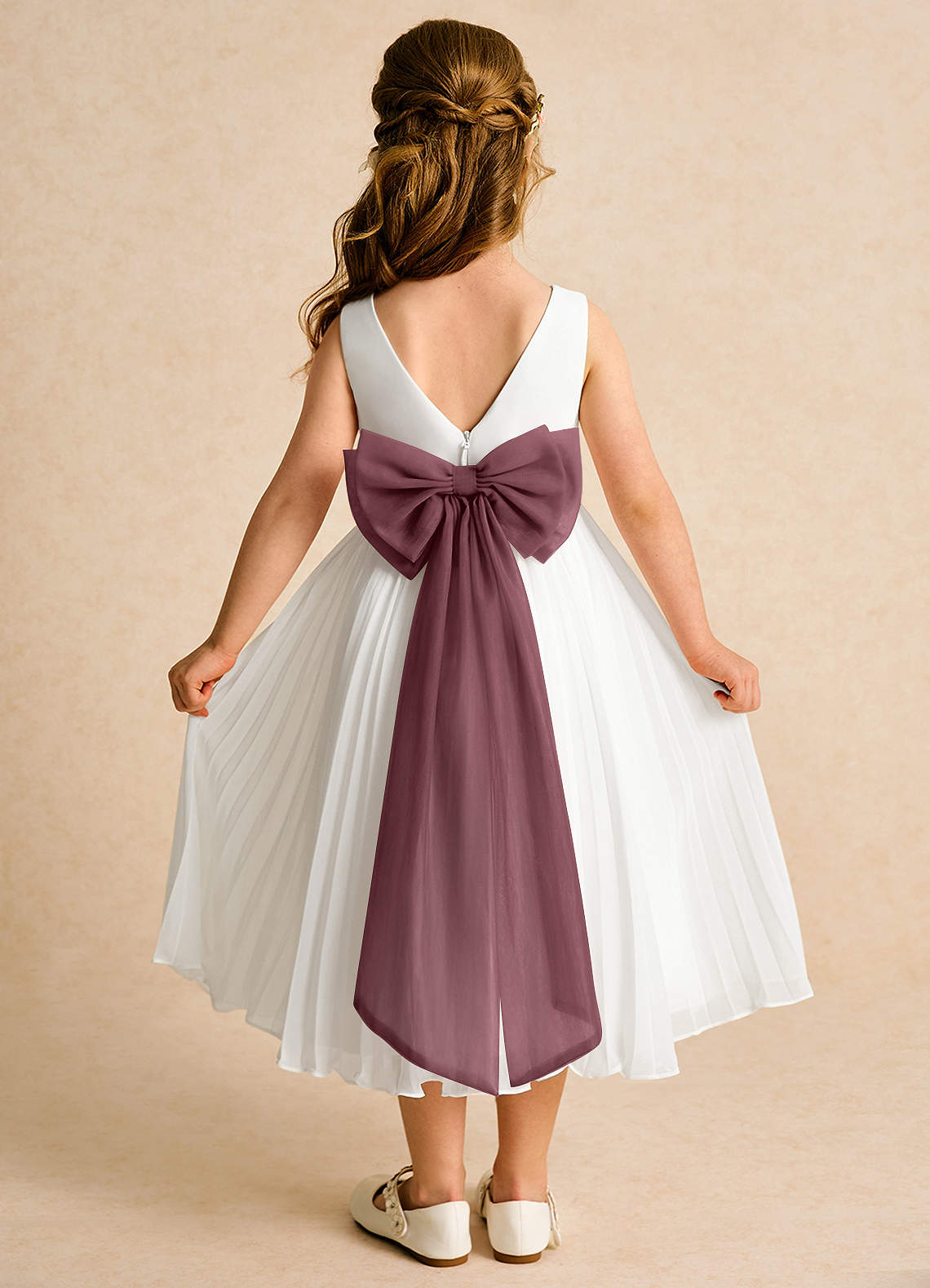 Azazie Margot Abiti da Ragazza di Fiori Abito A-Line in Chiffon Plissettato Avorio Sangria image1