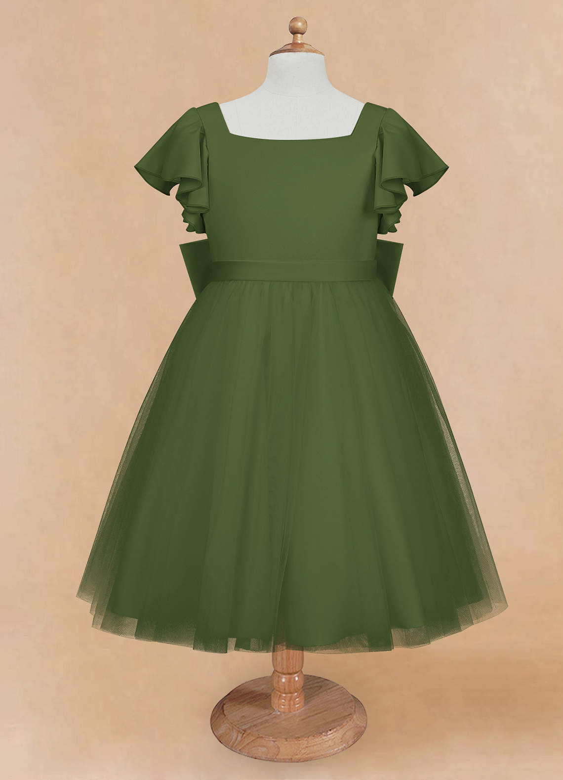 Azazie Kaeya Flower Girl Dresses Olive A-Line Bow Tulle Dress image4