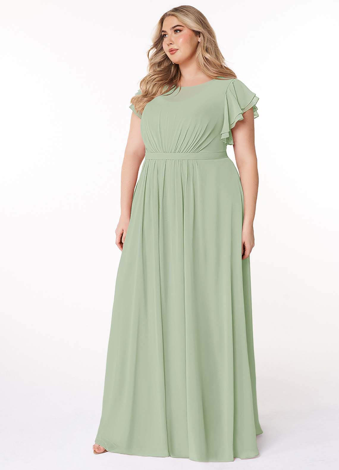 Azazie Daphne Modest Bridesmaid Dresses A-Line Ruffled Chiffon Floor-Length Dress image8