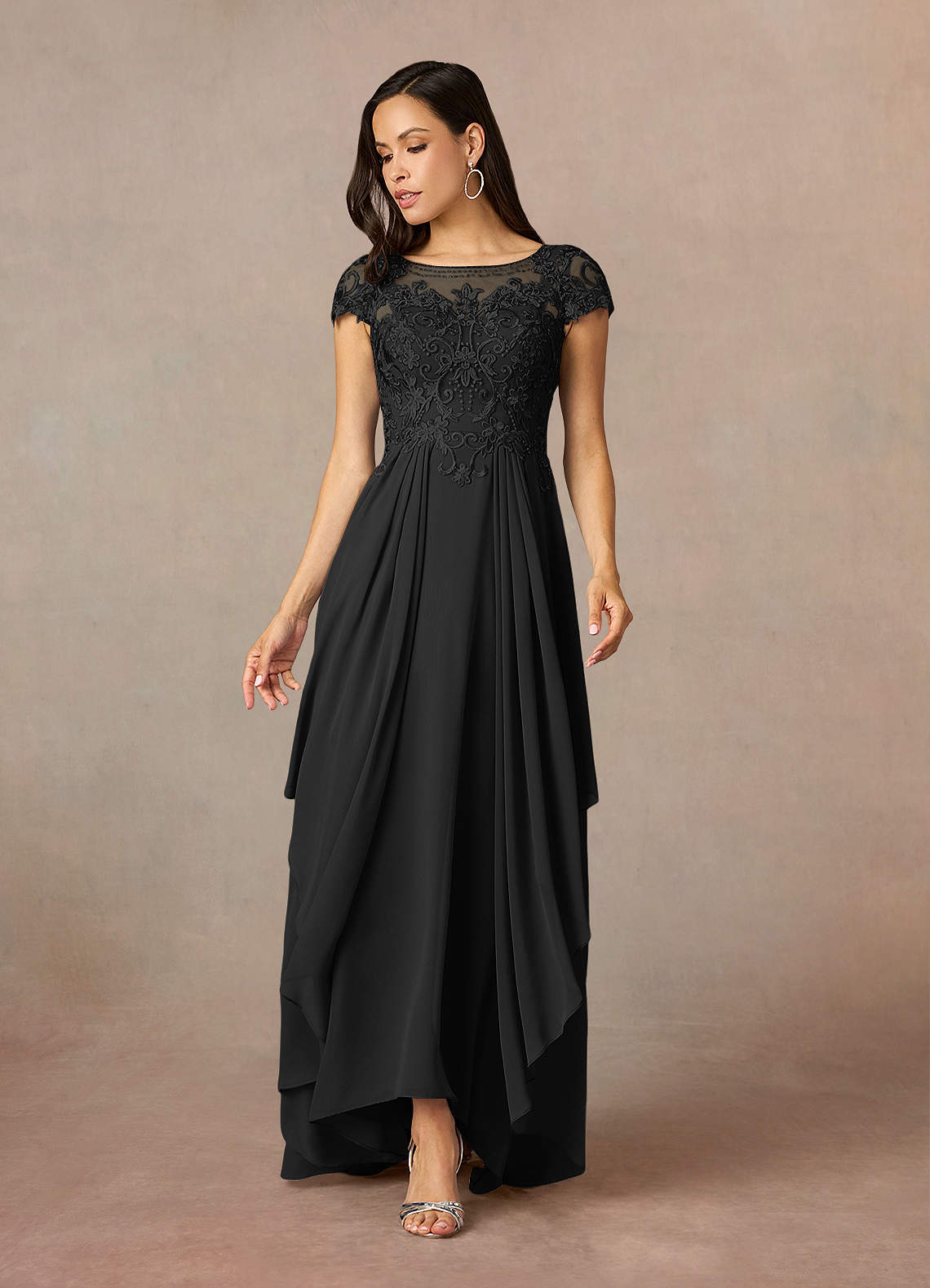Azazie Lunda Mother of the Bride Dresses Black A-Line Lace Chiffon Dress image1