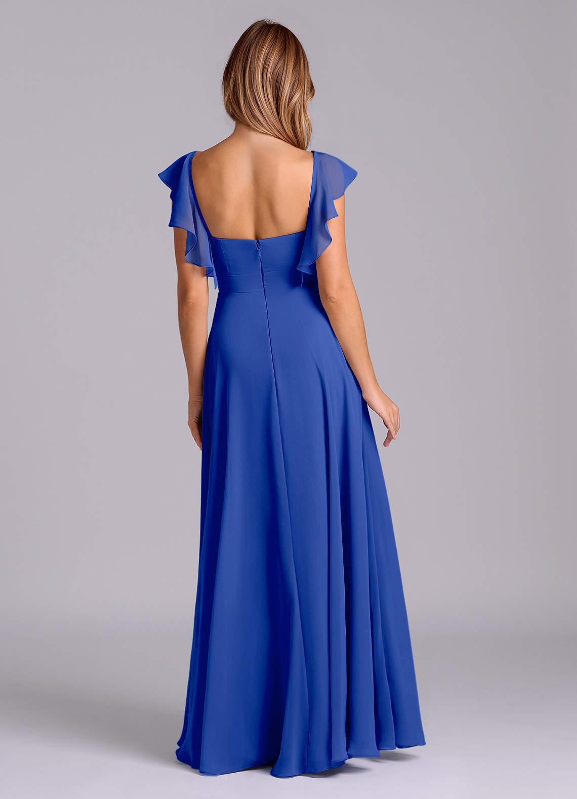 Azazie Leilani Vestidos de madrinha de casamento Vestido Royal Blue de Chiffon de Linha A com Plissado image1
