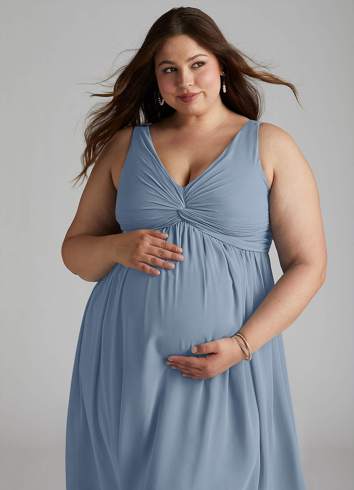 Azazie Yetta Maternity Bridesmaid Dresses A-Line V-Neck Gathered Chiffon Floor-Length Dress image7