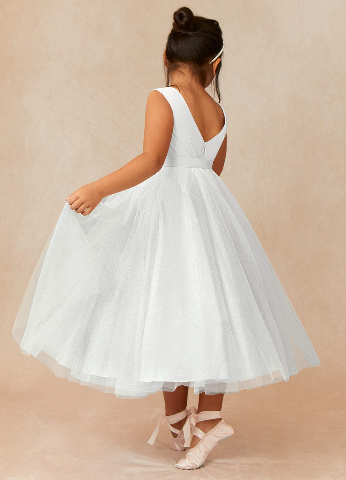 Azazie Bee Flower Girl Dresses Ball-Gown Pleated Tulle Ankle-Length Dress image1