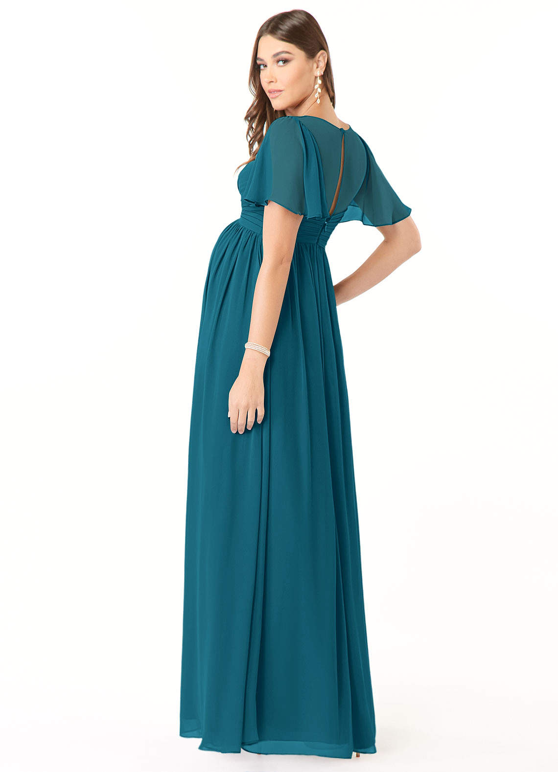 Azazie Verna Maternity Bridesmaid Dresses A-Line V-Neck Ruched Chiffon Floor-Length Dress image1