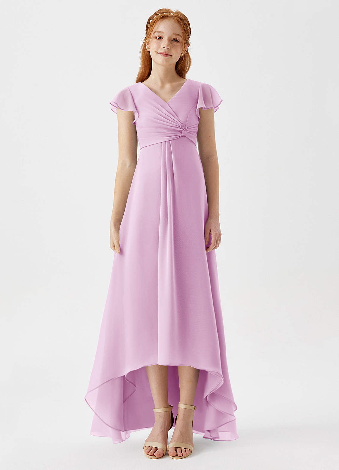 Azazie Breanne Junior Vestido de Rosa Caramelo de Gasa de Corte En A image5