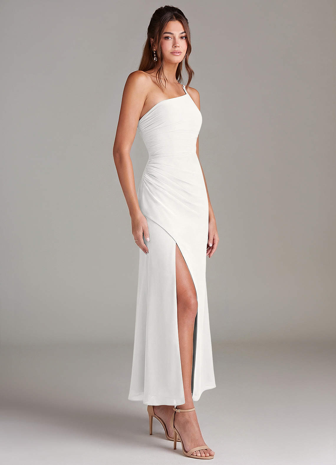 Azazie Eren Bridesmaid Dresses White Mermaid One Shoulder Chiffon Dress image3