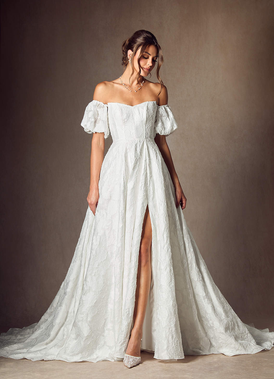 Azazie Gladiola Wedding Dresses Diamond White Ball-Gown Sweetheart Neckline Floral Burnout Jacquard Dress image1