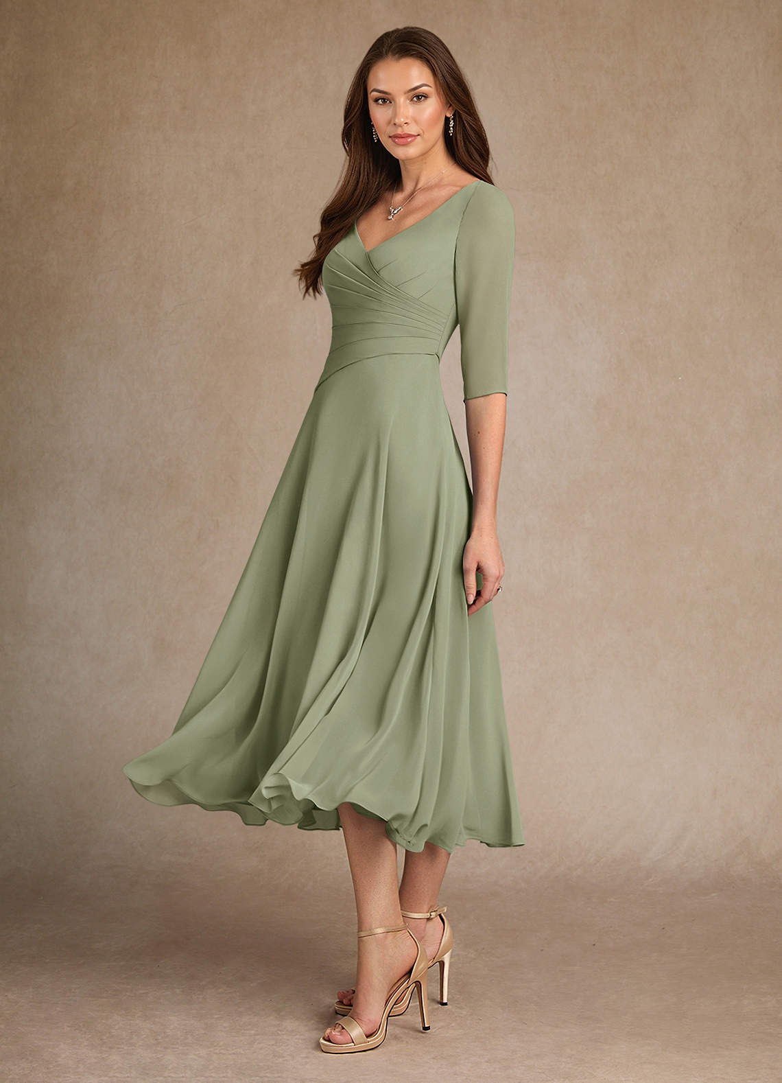 Azazie Durant Mother of the Bride Dresses Pistachio A-Line Pleated Chiffon Dress image1