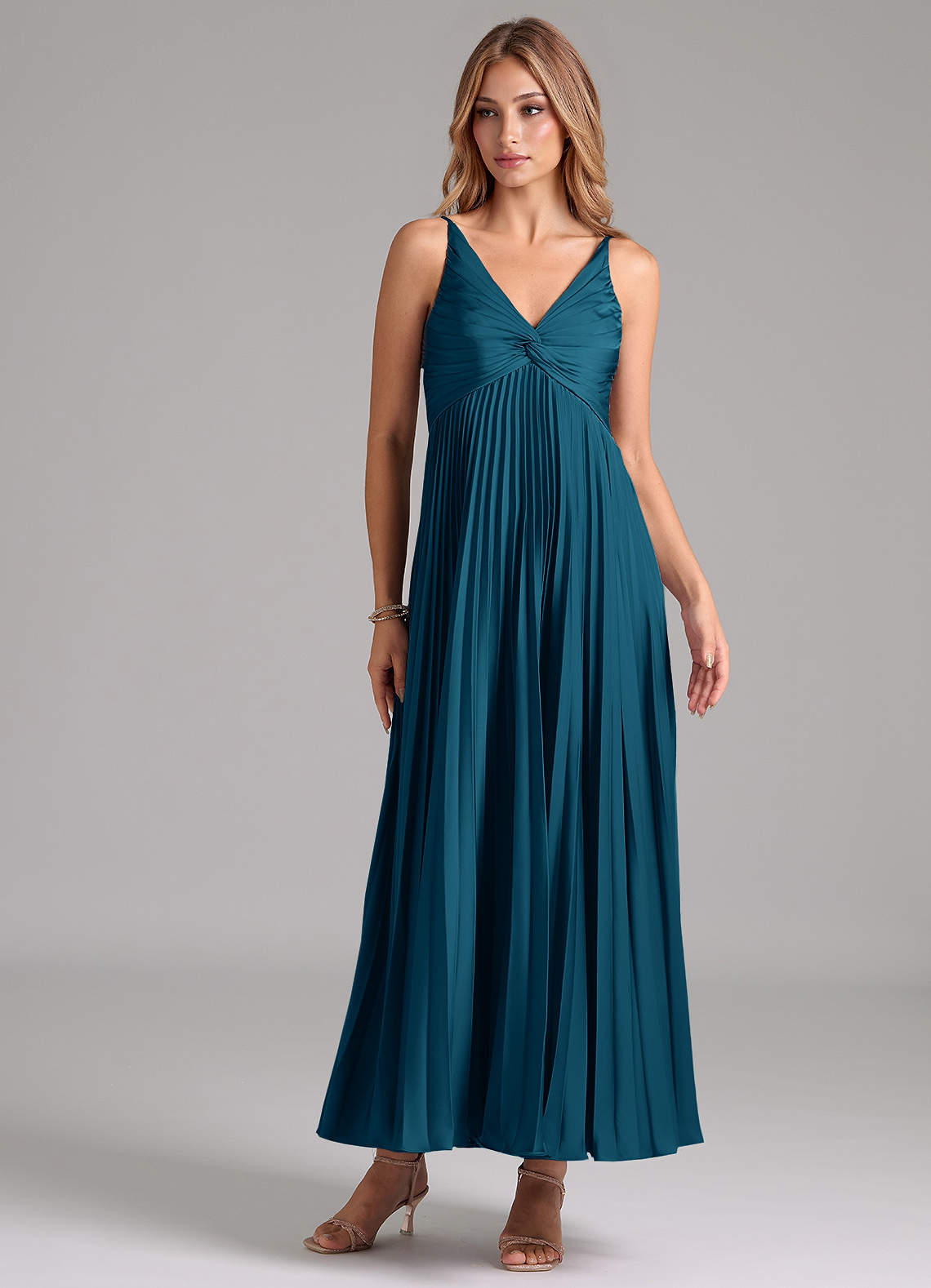 Azazie Raychelle Bridesmaid Dresses Ink Blue A-Line Pleated Stretch Satin Dress image1