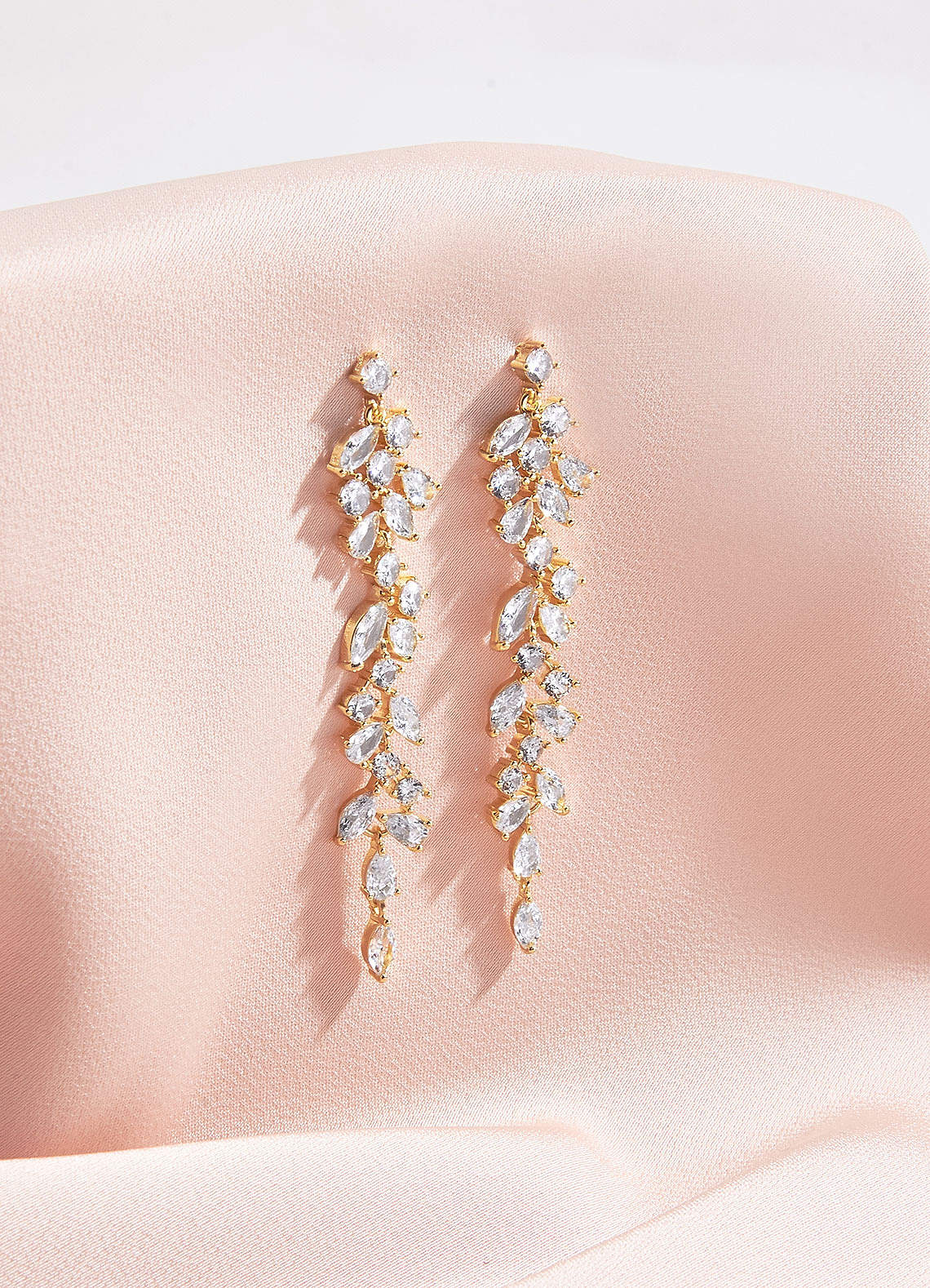 front Rhinestone Leaves Tassel Earrings