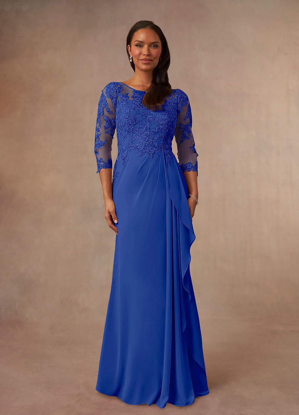 Casual Macys Evening Gowns Macy's Short Sleeve Dresses Azazie Amethyst  Royal Blue A-Line Lace Dress Azazie DE