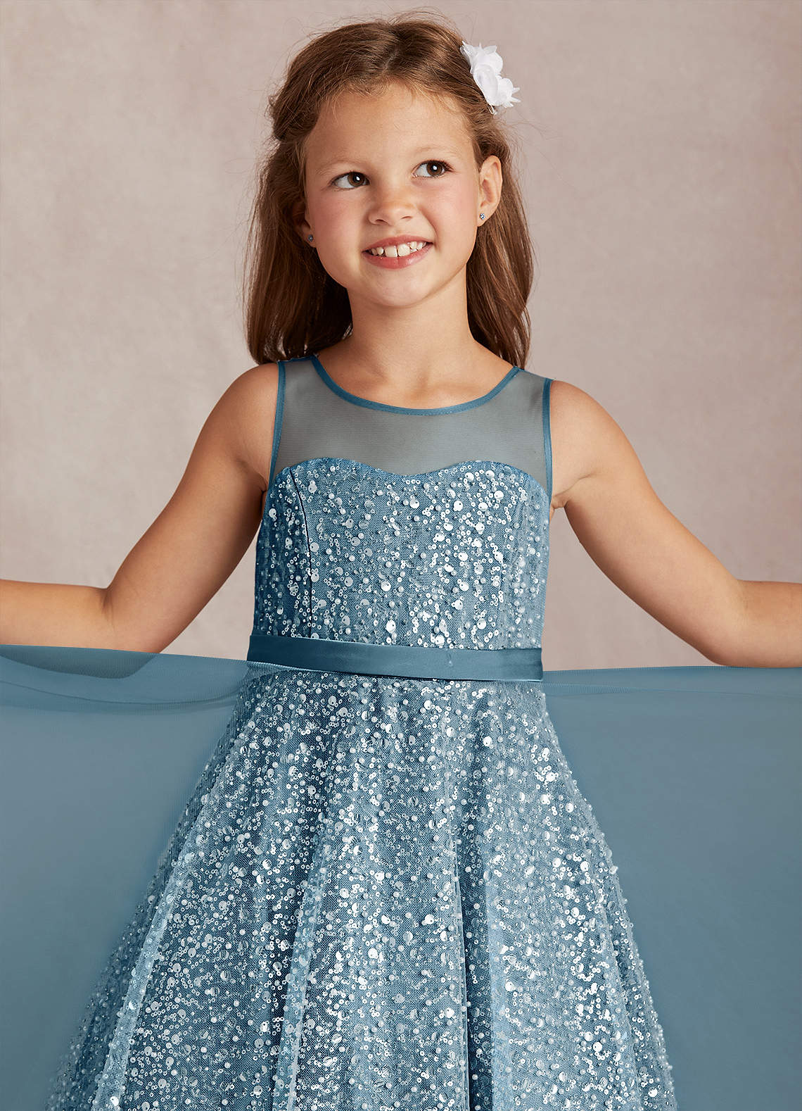 Azazie Siwa Flower Girl Dresses Bermuda A-Line Beaded Tulle Dress image1