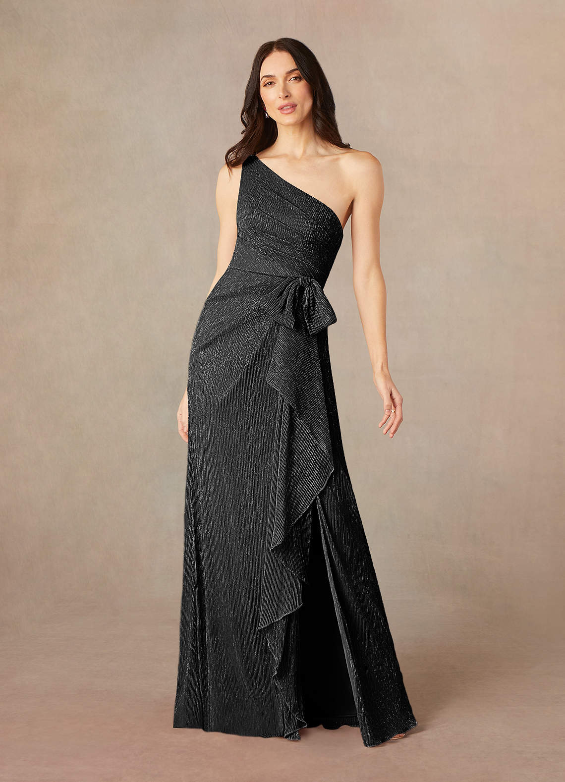 Azazie Jocelyn Mother of the Bride Dresses Black Sheath One Shoulder Metallic Mesh Dress image1